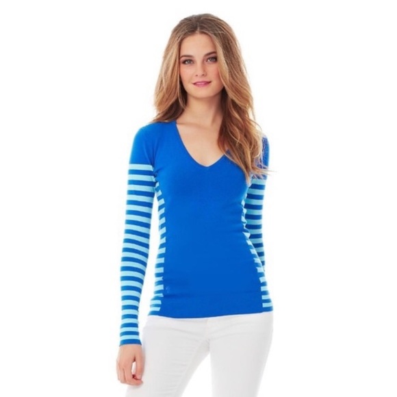 Lilly Pulitzer Other - Lilly Pulitzer striped Aqua and royal blue V neck Brewster blue Adelaide sweater